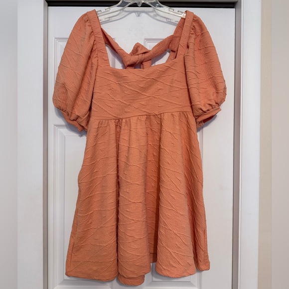 Brand New Free People Orange Textured Mini Dress - Size Medium - Picture 5 of 12